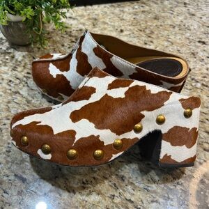 Tory Burch Blythe Haircalf Studded Animal Print Pump In Brown Mules Clogs 7M